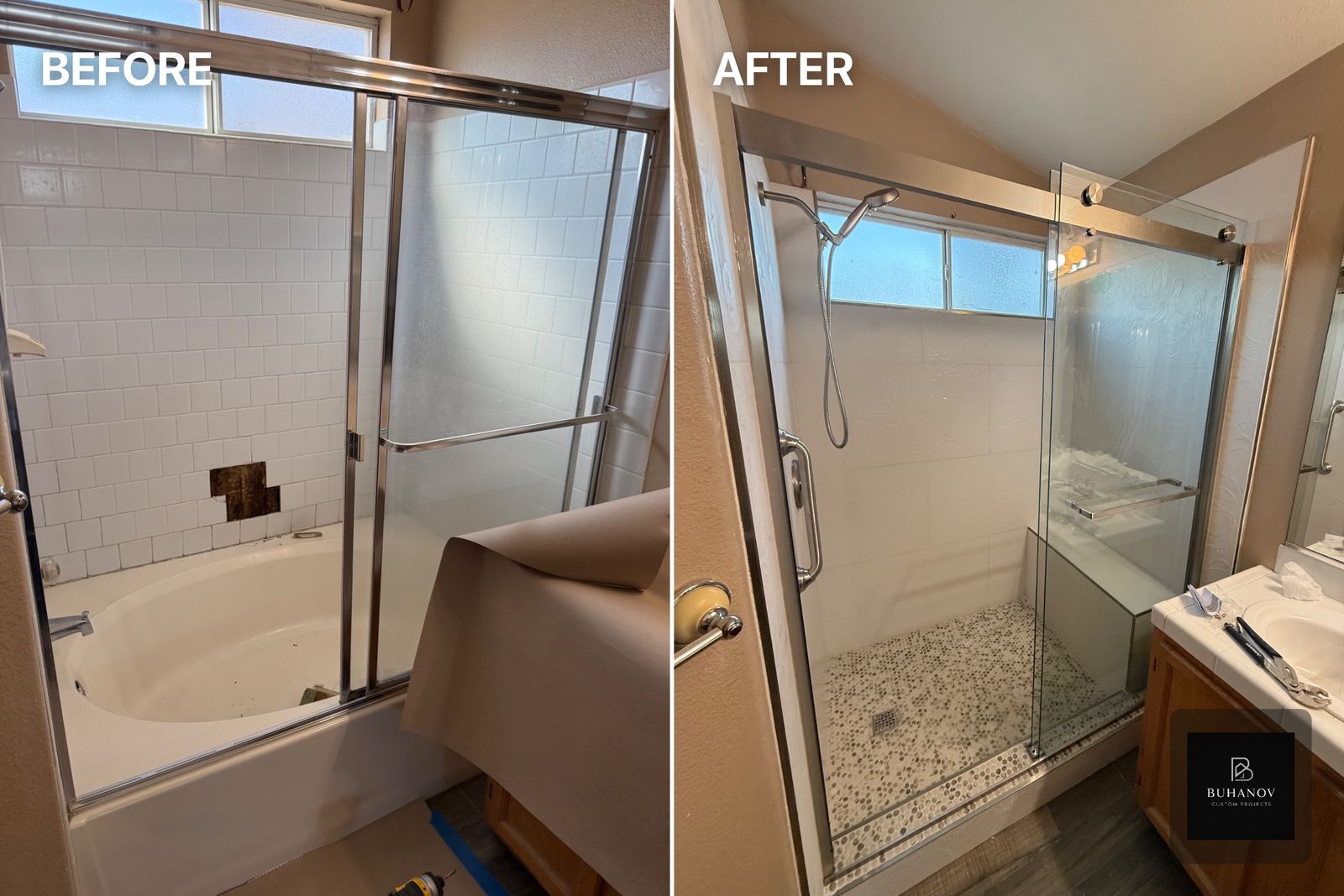 Tub-to-Shower Conversion Before and After